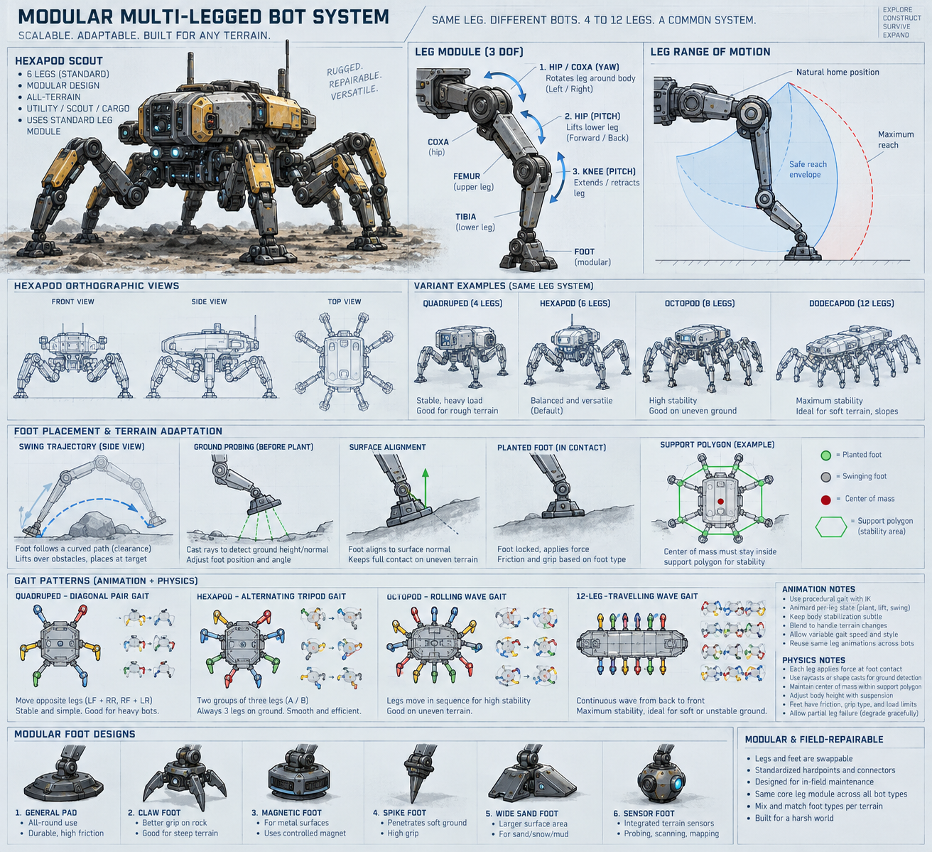 Modular multi-legged robot concept and mechanical studies
